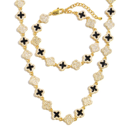 Midnight Clover Necklace and Bracelet
