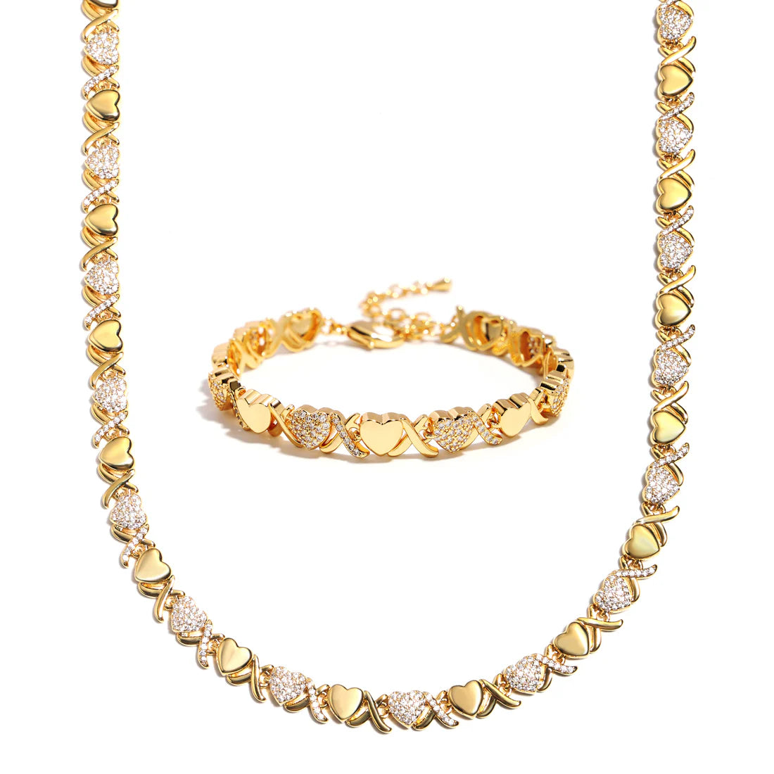 Infinity Love XoXo Necklace and Bracelet Gold Colour